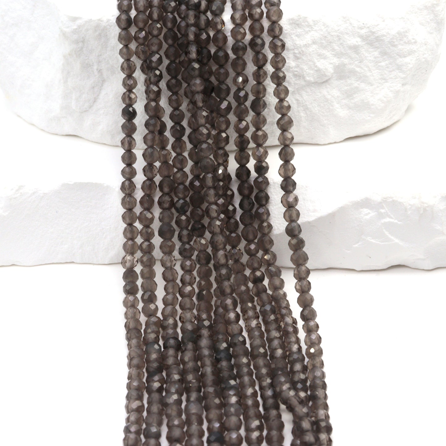 Gray Agate 3mm Faceted Rounds Bead Strand