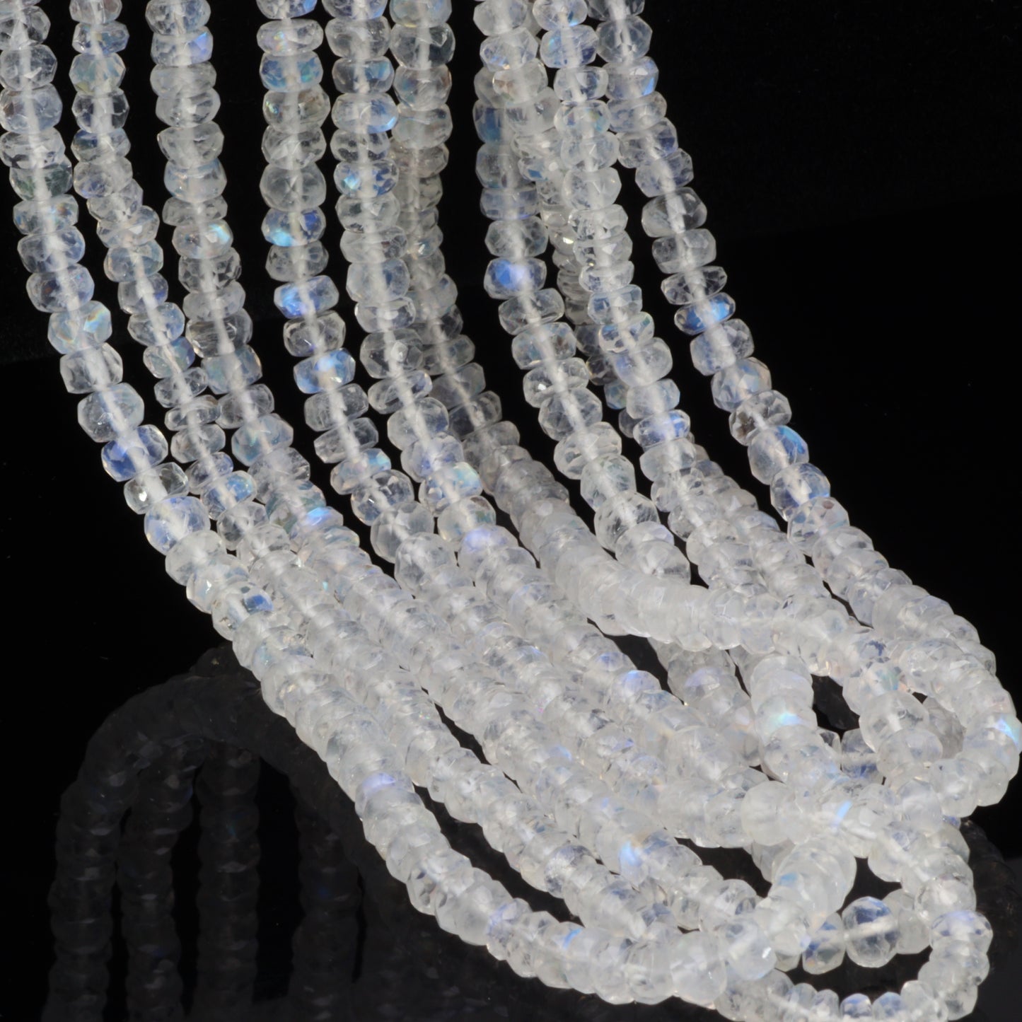 Blue Rainbow Moonstone 4mm Faceted Rondelles