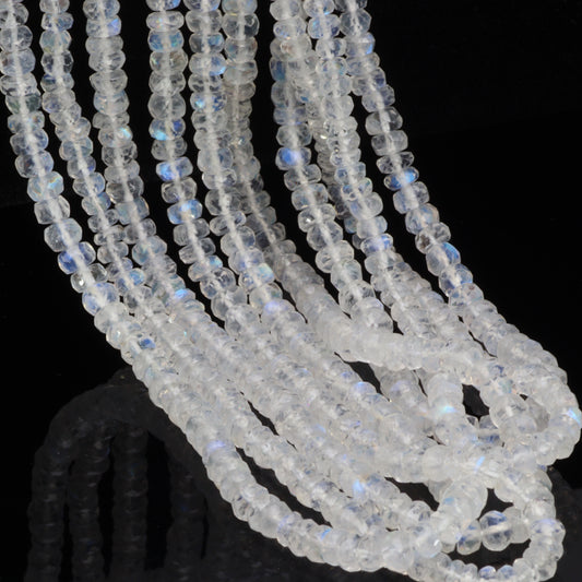 Blue Rainbow Moonstone 4mm Faceted Rondelles