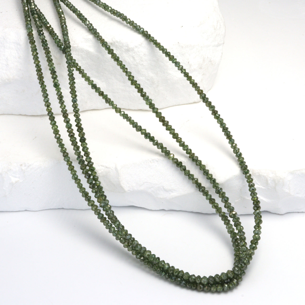 Green Diamond 1.8mm - 2.5mm Hand Faceted Rondelles Bead Strand