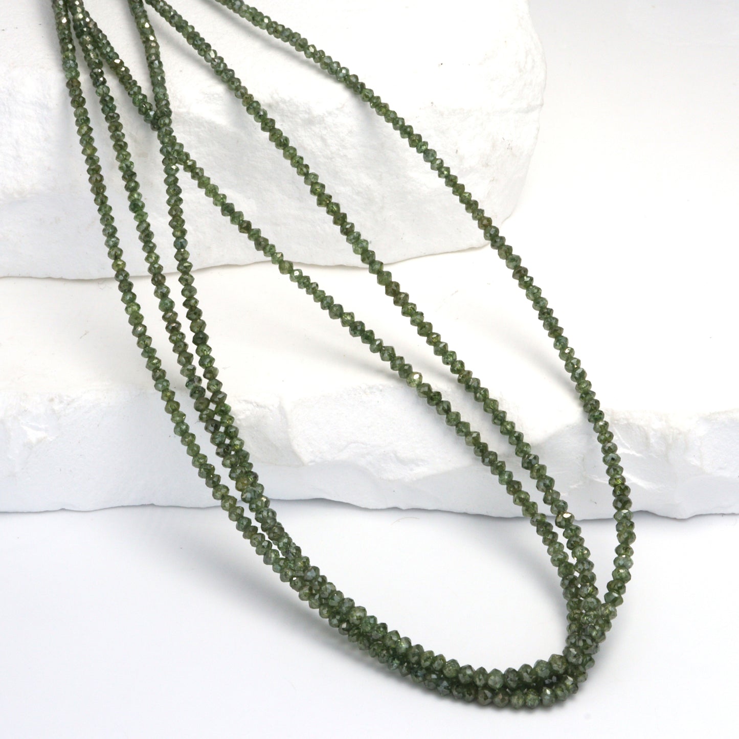 Green Diamond 1.8mm - 2.5mm Hand Faceted Rondelles Bead Strand