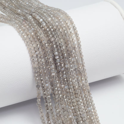 Gray Moonstone 2mm Faceted Rounds Bead Strand