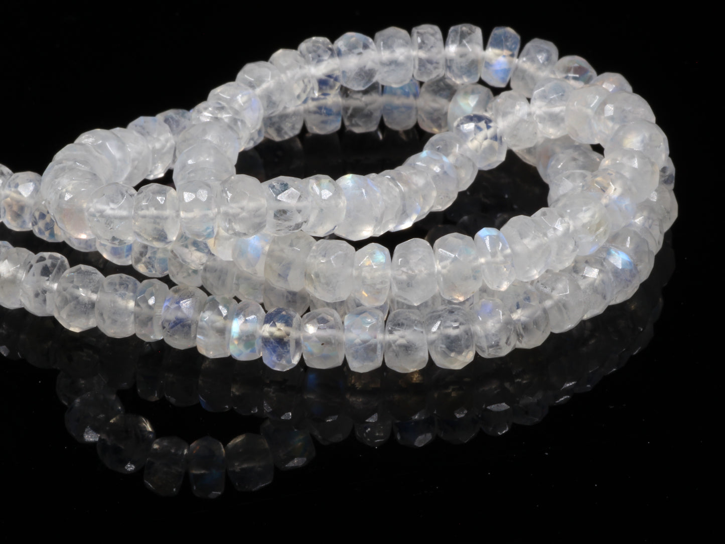 Blue Rainbow Moonstone 4.5mm Faceted Rondelles Bead Strand