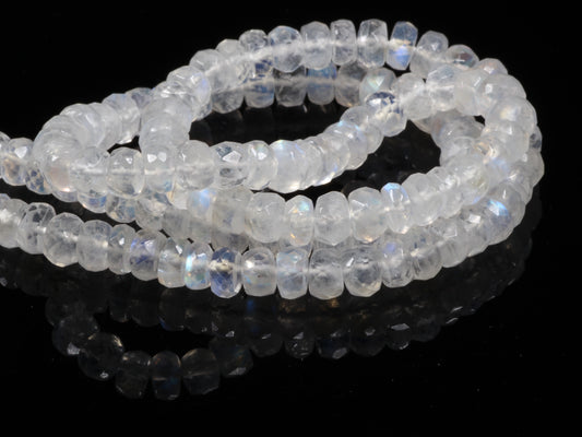 Blue Rainbow Moonstone 4.5mm Faceted Rondelles Bead Strand