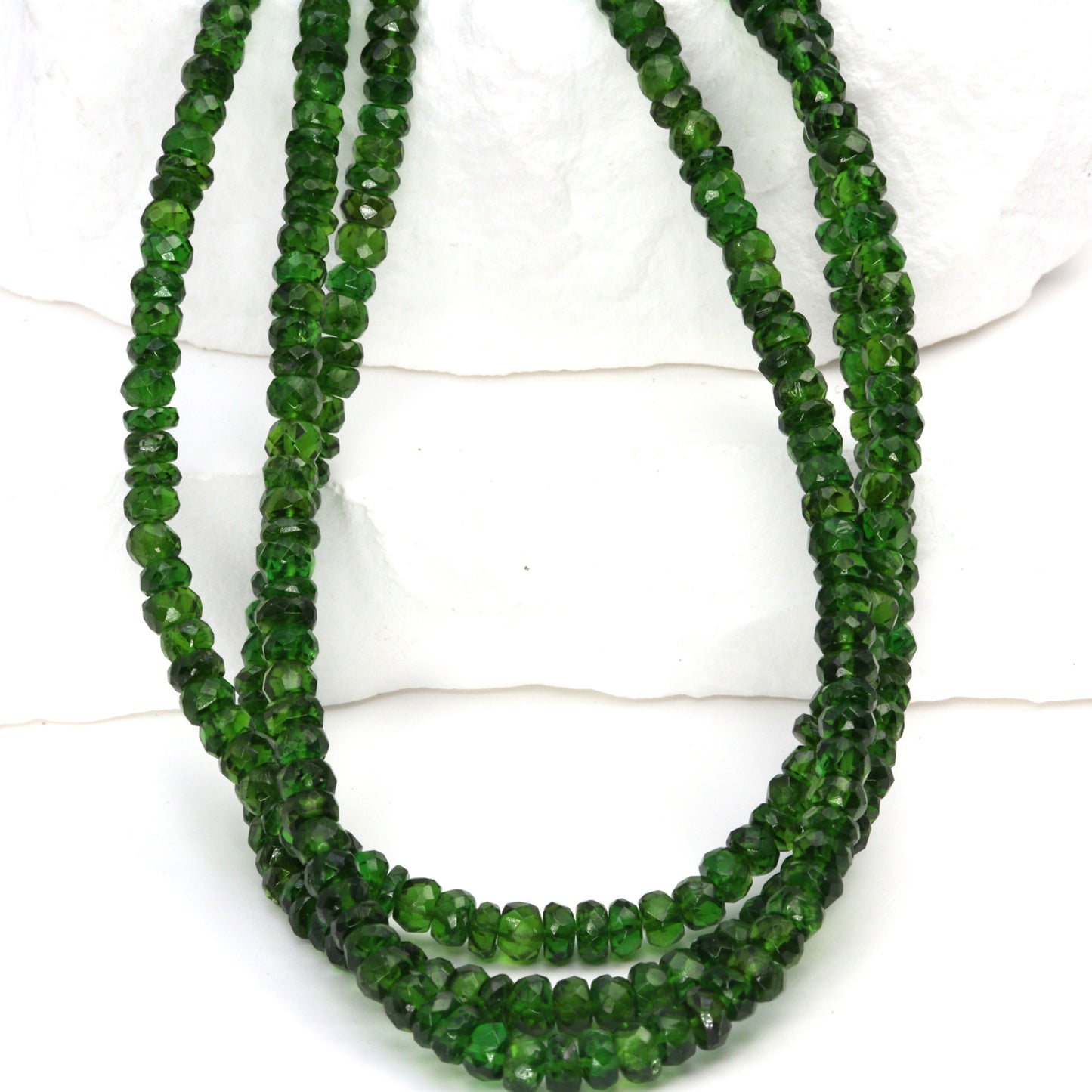 Green Chrome Diopside 3.5mm - 4.0mm Hand Faceted Rondelles Bead Strand
