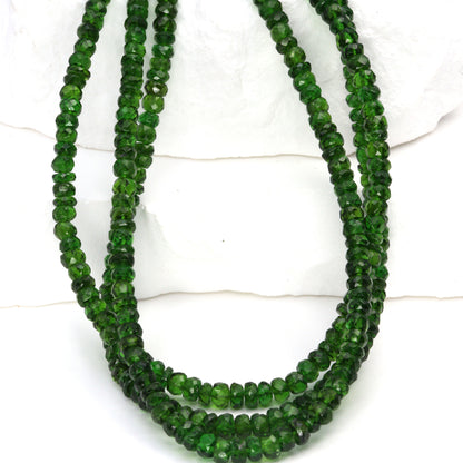 Green Chrome Diopside 3.5mm - 4.0mm Hand Faceted Rondelles Bead Strand