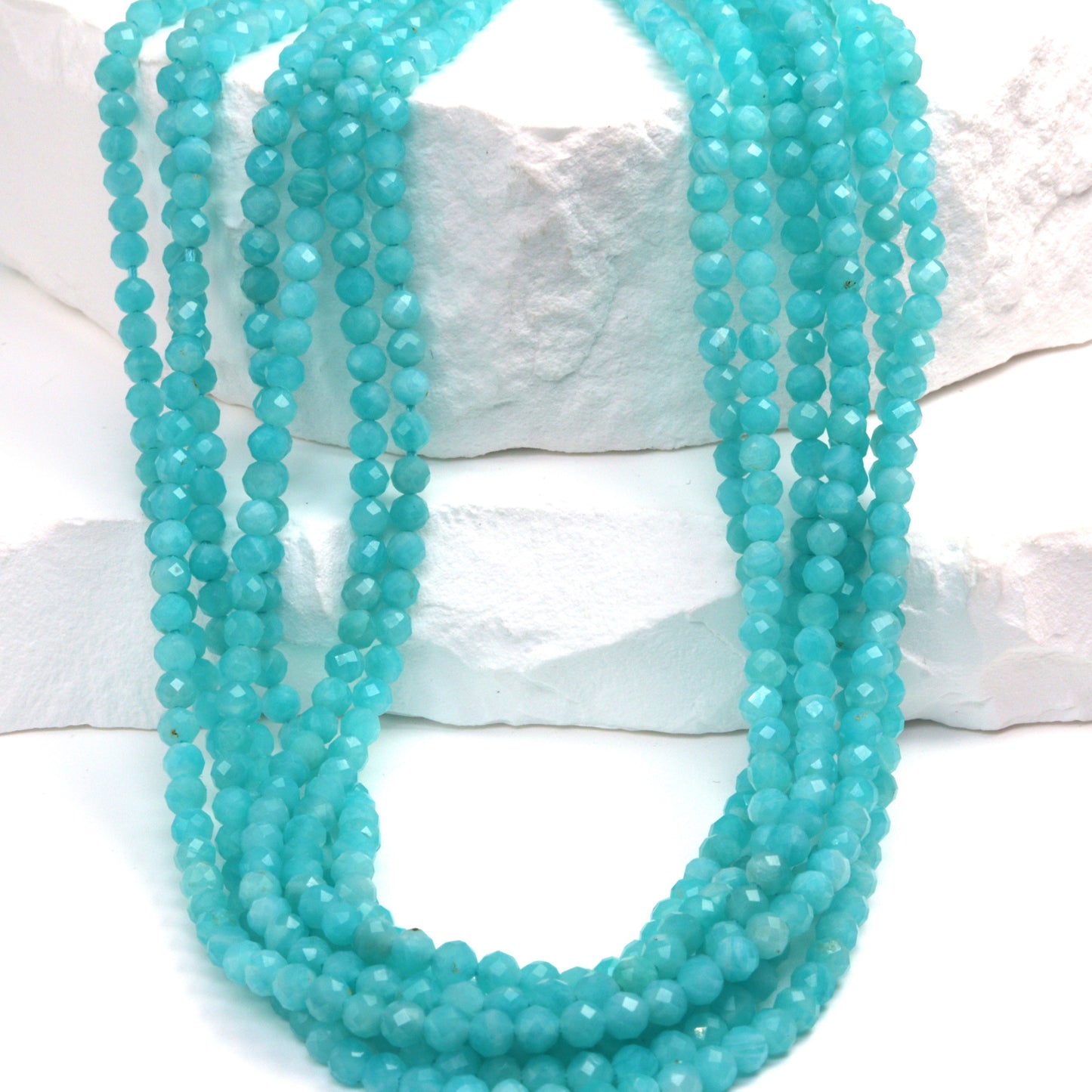 Blue Amazonite 3mm Faceted Rounds Bead Strand
