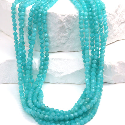 Blue Amazonite 3mm Faceted Rounds Bead Strand