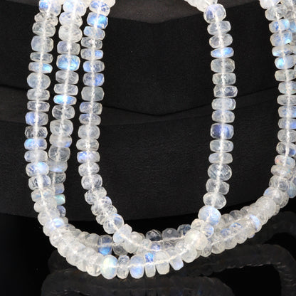 Blue Rainbow Moonstone 6mm Faceted Rondelles Bead Strand