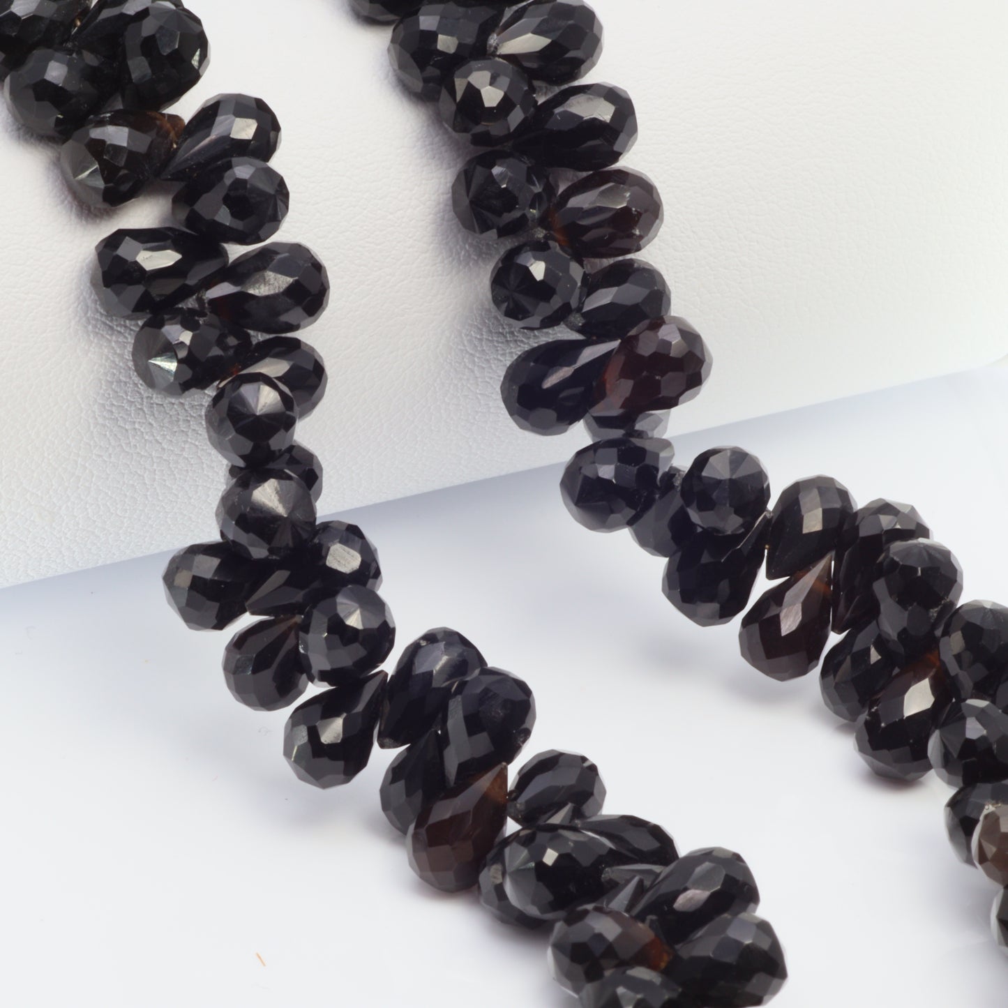 Black Onyx 9x6mm Faceted Teardrop Briolettes Bead Strand