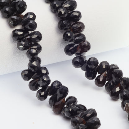 Black Onyx 9x6mm Faceted Teardrop Briolettes Bead Strand