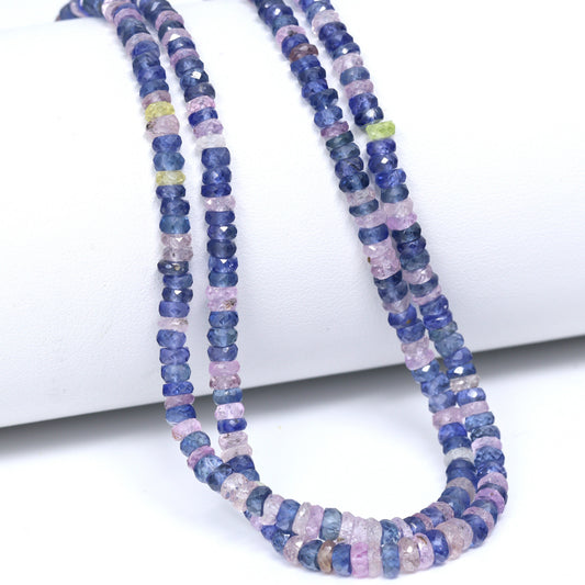 Multi Sapphire 3.5mm – 4mm Hand Faceted Rondelles Bead Strand