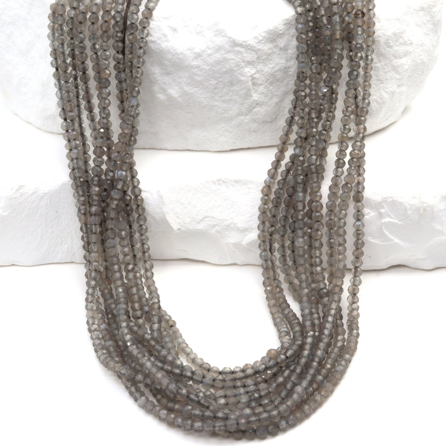 Gray Moonstone 2mm Faceted Rounds Bead Strand