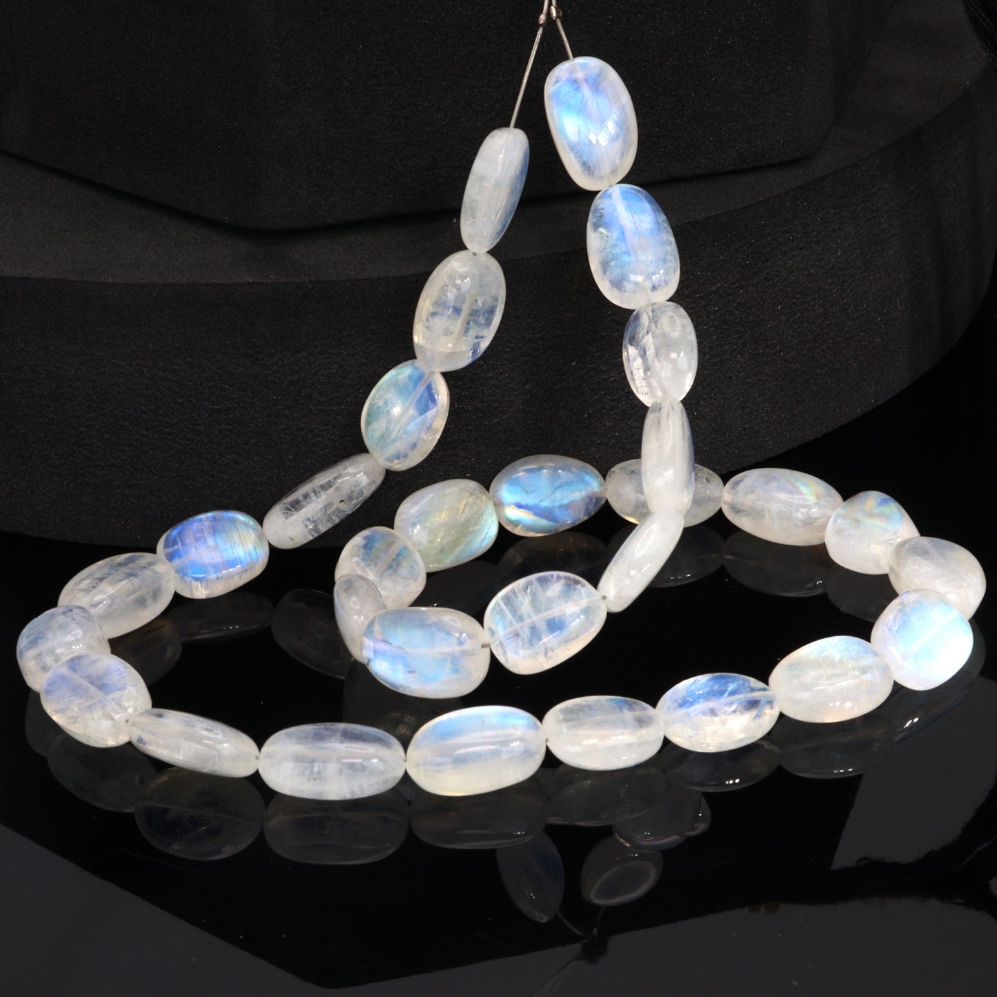 AAA Blue Rainbow Moonstone 14x10mm Smooth Nuggets Bead Strand
