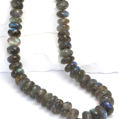 Natural Blue Labradorite 11mm Faceted Rondelles Bead Strand