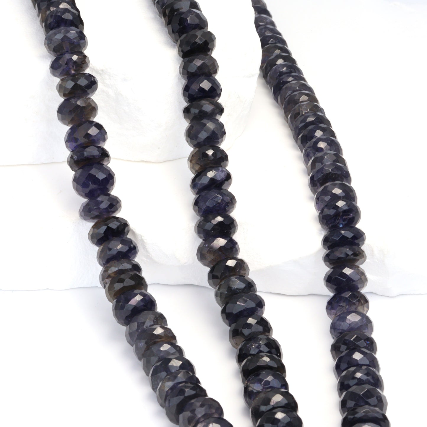 Blue Iolite 10mm Faceted Rondelles Bead Strand