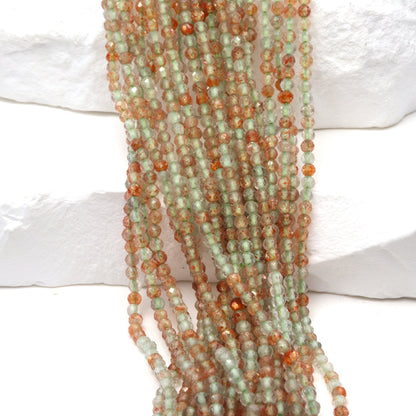 Orange and Green Sunstone 2mm Faceted Rounds Bead Strand