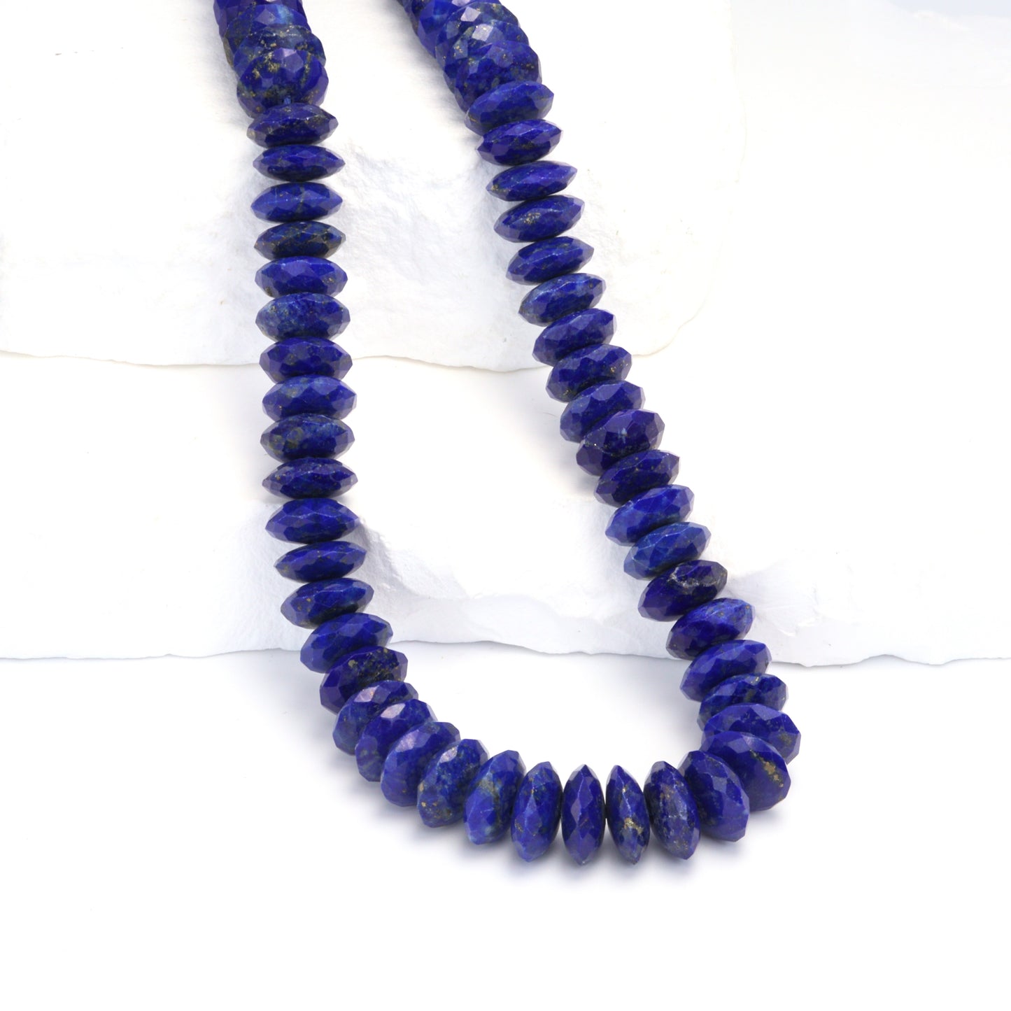 Royal Blue Lapis Lazuli 10mm German Cut Faceted Rondelles Bead Strand