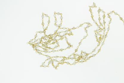 Golden Rutilated Quartz 3mm Faceted Rounds Rosary Chain Sterling Silver with Gold Plating Wire Wrap Chain by the Foot