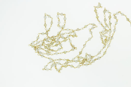 Golden Rutilated Quartz 3mm Faceted Rounds Rosary Chain Sterling Silver with Gold Plating Wire Wrap Chain by the Foot