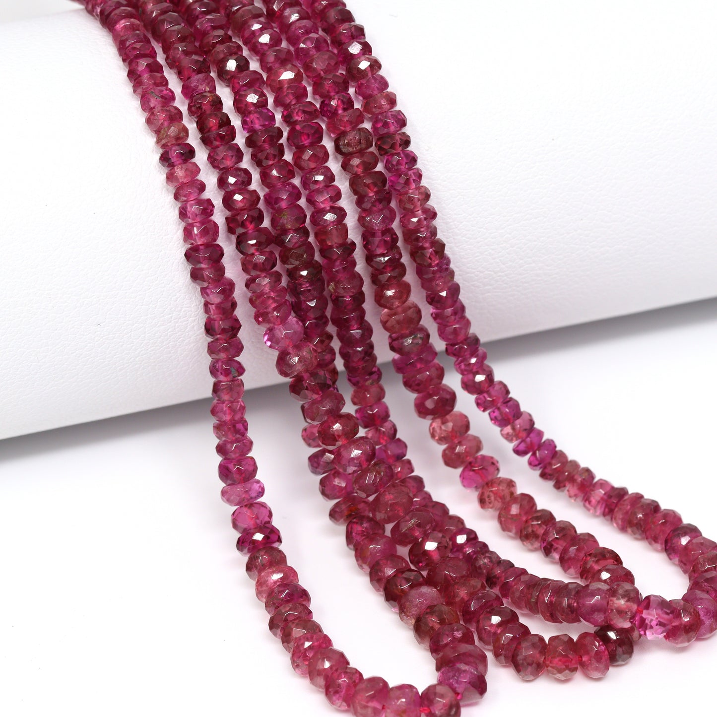 Pink Tourmaline 3mm – 4.5mm Hand Faceted Rondelles Bead Strand