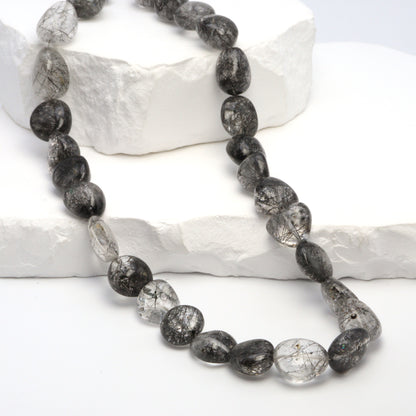 Black Tourmalinated Quartz 14x10mm Smooth Nuggets