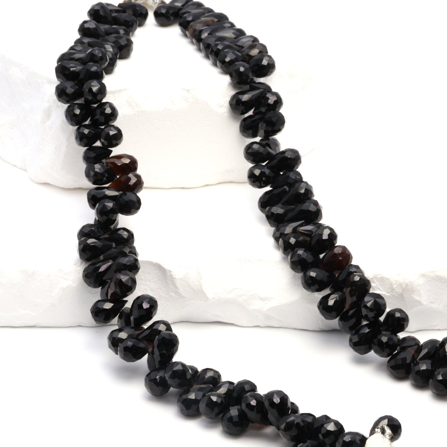 Black Onyx 9x6mm Faceted Teardrop Briolettes Bead Strand