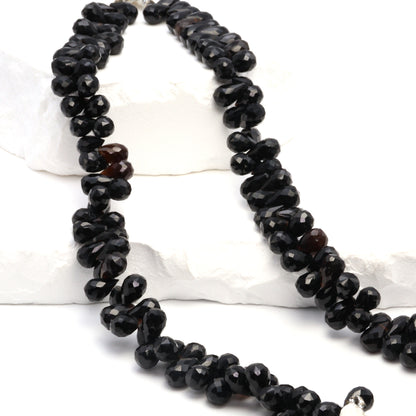 Black Onyx 9x6mm Faceted Teardrop Briolettes Bead Strand