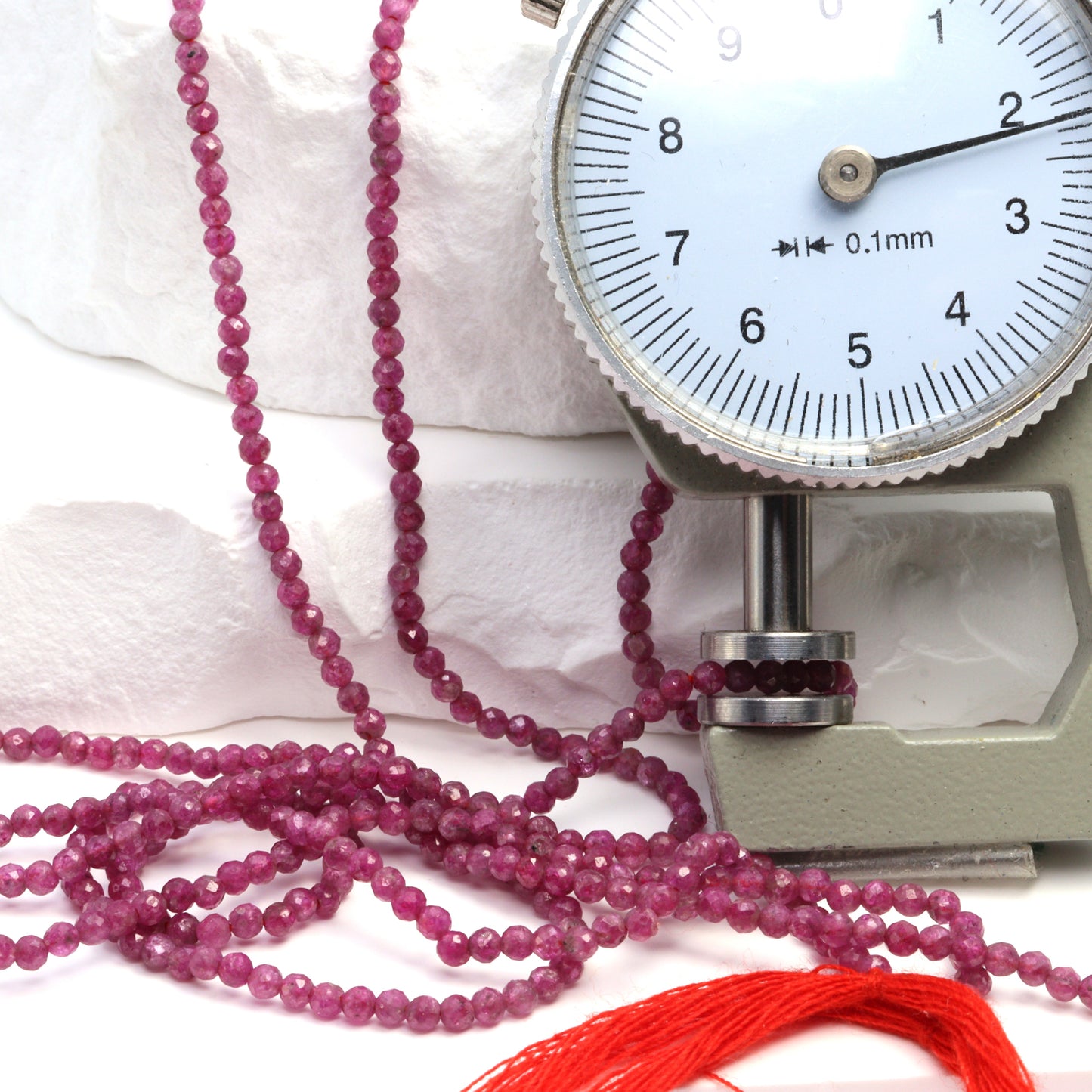 Ruby 2mm Faceted Rounds Bead Strand