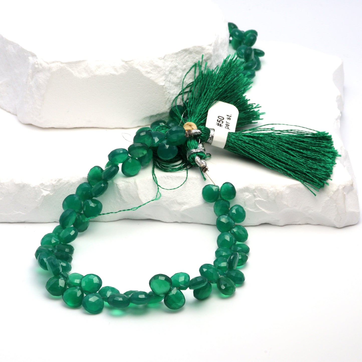 Green Onyx 6mm Faceted Heart Shaped Briolettes