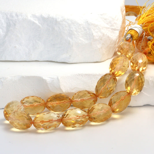 Yellow Citrine 14x10mm Faceted Drums Bead Strand