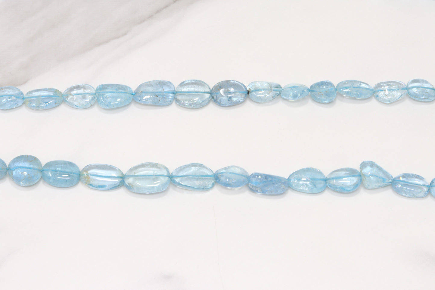 Blue Aquamarine 9x7mm - 11x9mm Smooth Nuggets 2 Strand Bead Necklace