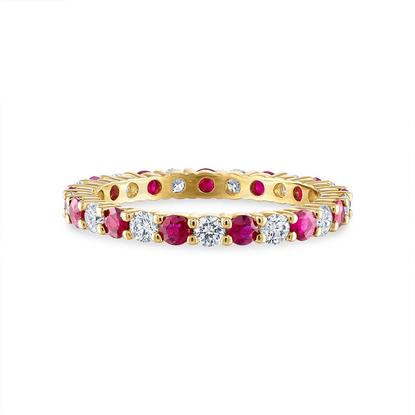Shared Prong Ruby and White Diamond Eternity Band