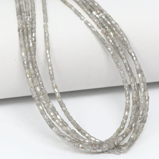 Gray Diamond 1.5mm – 2mm Hand Faceted Tubes Bead Strand