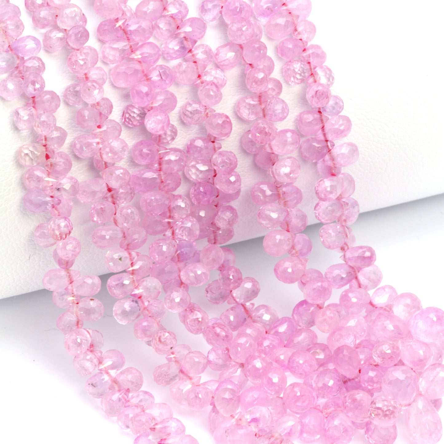 Light Pink Sapphire 5x3mm - 6x4mm Faceted Teardrop Briolettes Bead Strand