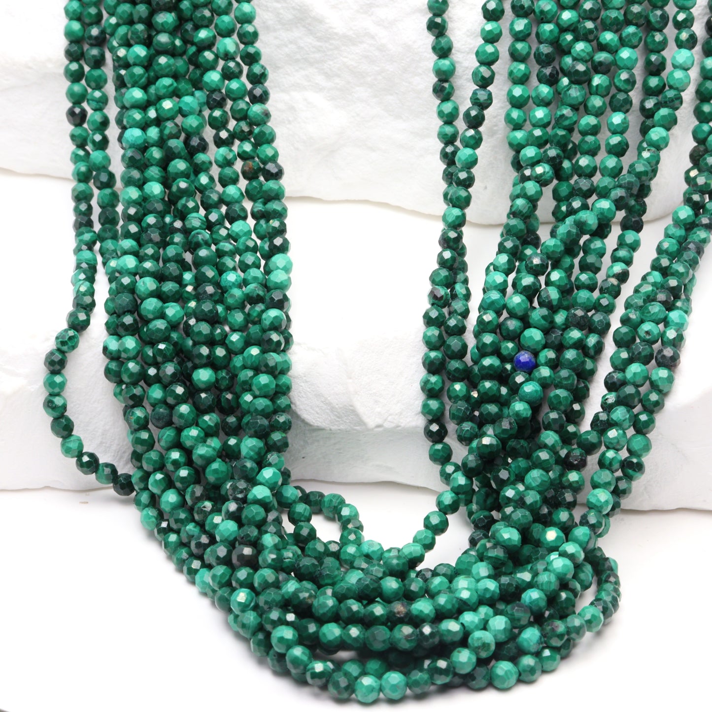 Green Malachite 2.5mm Faceted Rounds Bead Strand