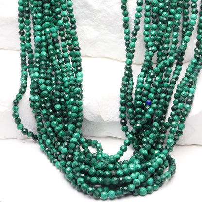 Green Malachite 2.5mm Faceted Rounds Bead Strand