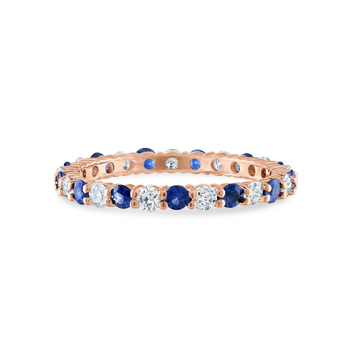 Shared Prong Blue Sapphire and White Diamond Eternity Band