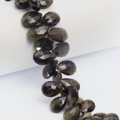 Cat's Eye Feldspar 9x7mm - 15x10mm Faceted Pear Shaped Briolettes Bead Strand