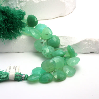 Apple Green Chrysoprase 13mm Faceted Heart Shaped Briolettes Bead Strand