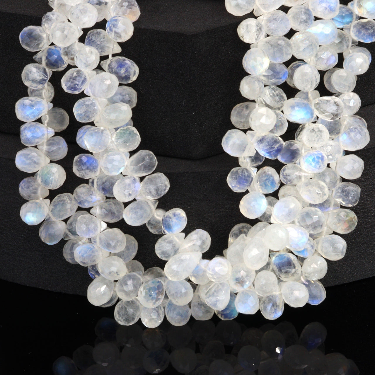 AA Blue Rainbow Moonstone 8x5mm Faceted Teardrop Briolettes Bead Strand
