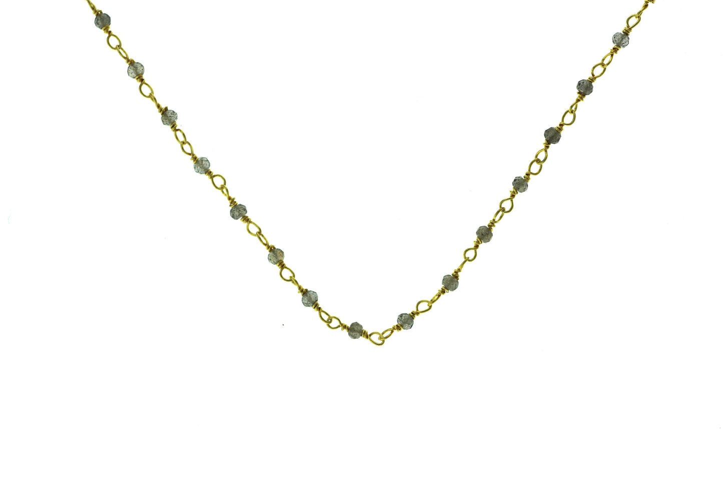 Coated Labradorite 2mm Faceted Rounds Rosary Chain Sterling Silver with Gold Plating Wire Wrap Chain by the Foot