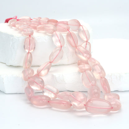 AA Pink Rose Quartz 12x10mm - 18x13mm Smooth Nuggets Bead Strand