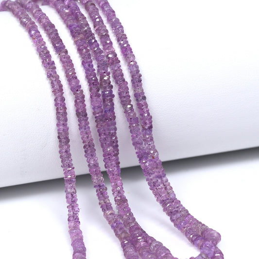 Purple Sapphire 2mm – 4.5mm Hand Faceted Rondelles Bead Strand