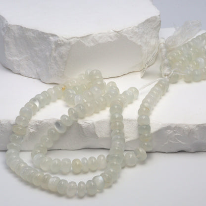White Moonstone 7mm Smooth Rondelles Bead Strand