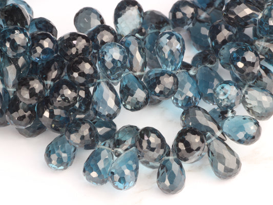 London Blue Topaz 8x5mm Faceted Teardrop Briolettes