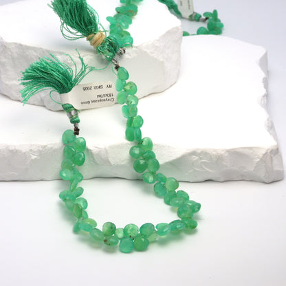 Apple Green Chrysoprase 6mm Faceted Heart Shaped Briolettes Bead Strand