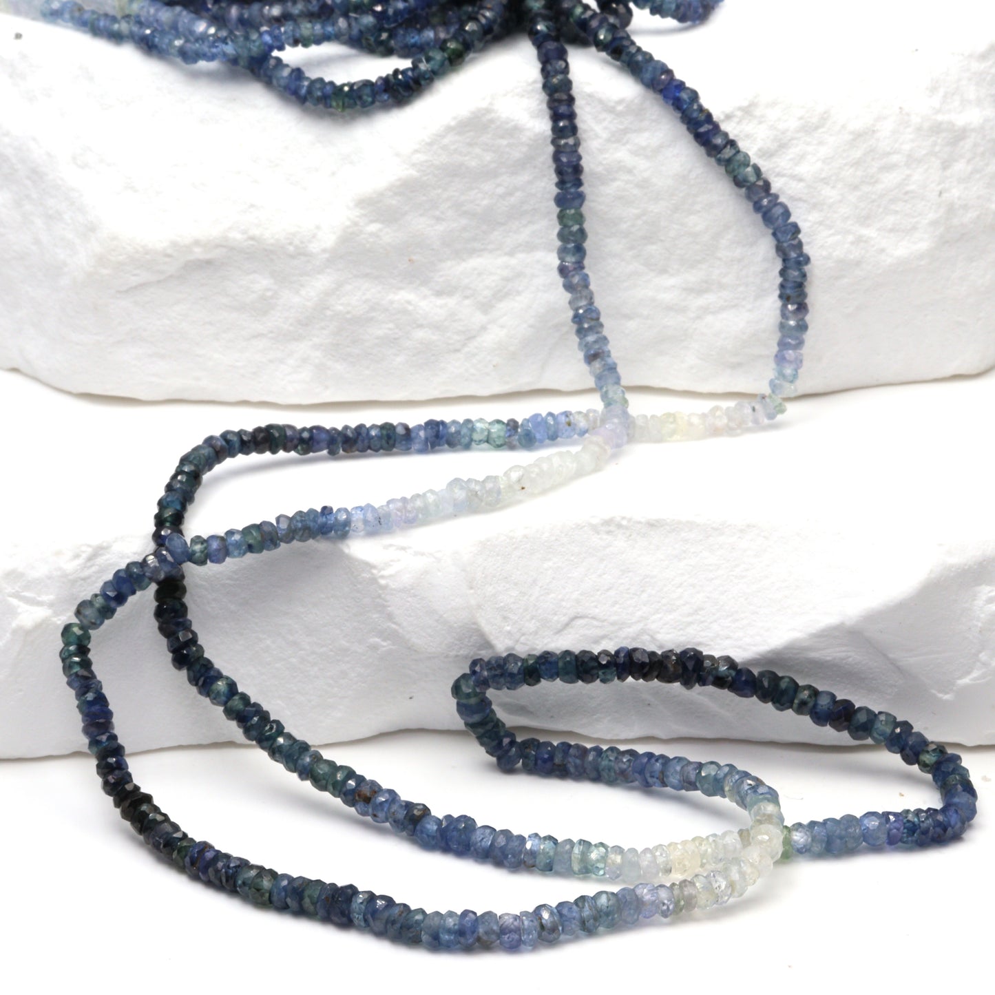 Ombre Blue and White Sapphire 2.5mm Faceted Rondelles