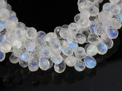 AAA Blue Rainbow Moonstone 6x4mm Faceted Teardrop Briolettes Bead Strand