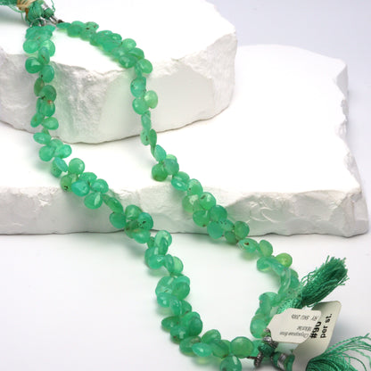 Apple Green Chrysoprase 6mm Faceted Heart Shaped Briolettes Bead Strand